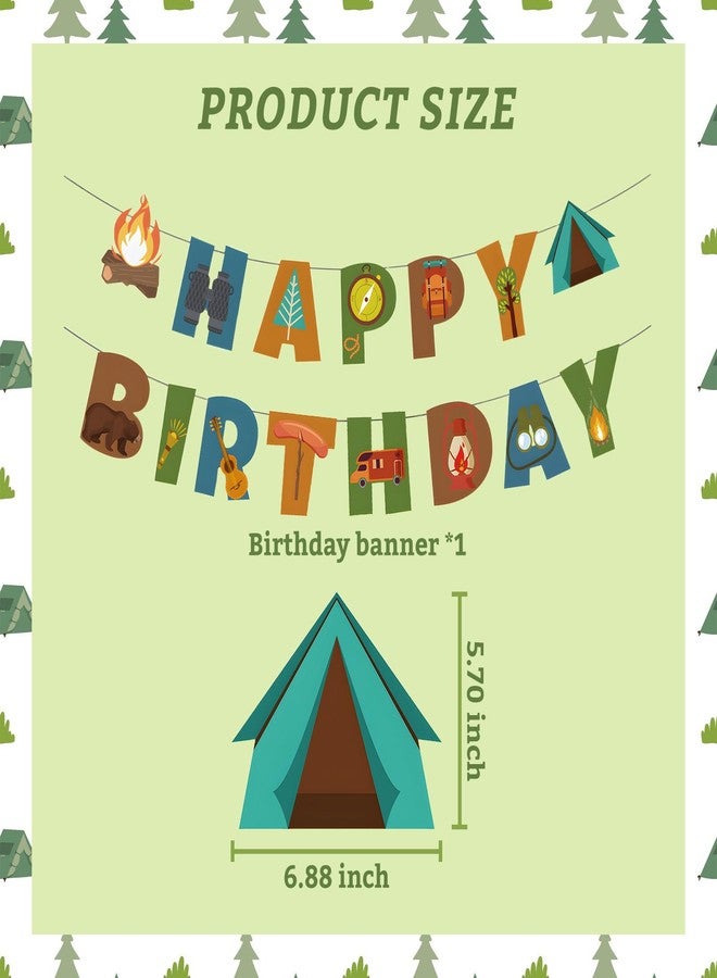 BIEUFBJI Camping Happy Birthday Banner, Camping Theme Happy Birthday Banner for Outdoor Yard Campsite Decor, Fun House with Campfire Tent Oil Lamp Adventure Campsite Birthday Party Decoration - Image 2